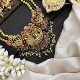 Vriksham Vaibhavi Bahubali Temple Gold Pendant Long Neckpiece-Gold & Green Bead-G20552